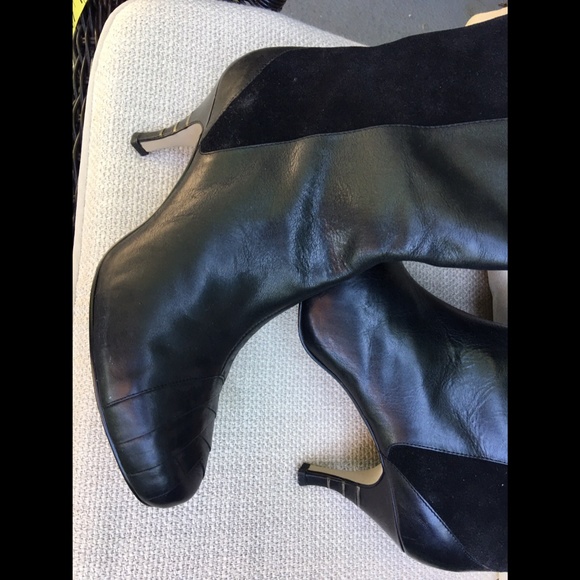 Diesel Knee High Tall Sleek Black Leather & Suede Zip Side Women Boots Sz 39 - Picture 3 of 14
